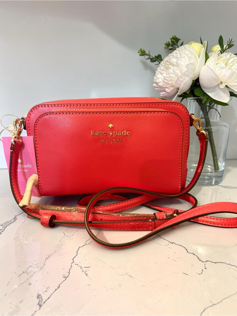 Kate Spade Staci Dual Zip Crossbody Dark Watermelon Saffiano Leather NWT